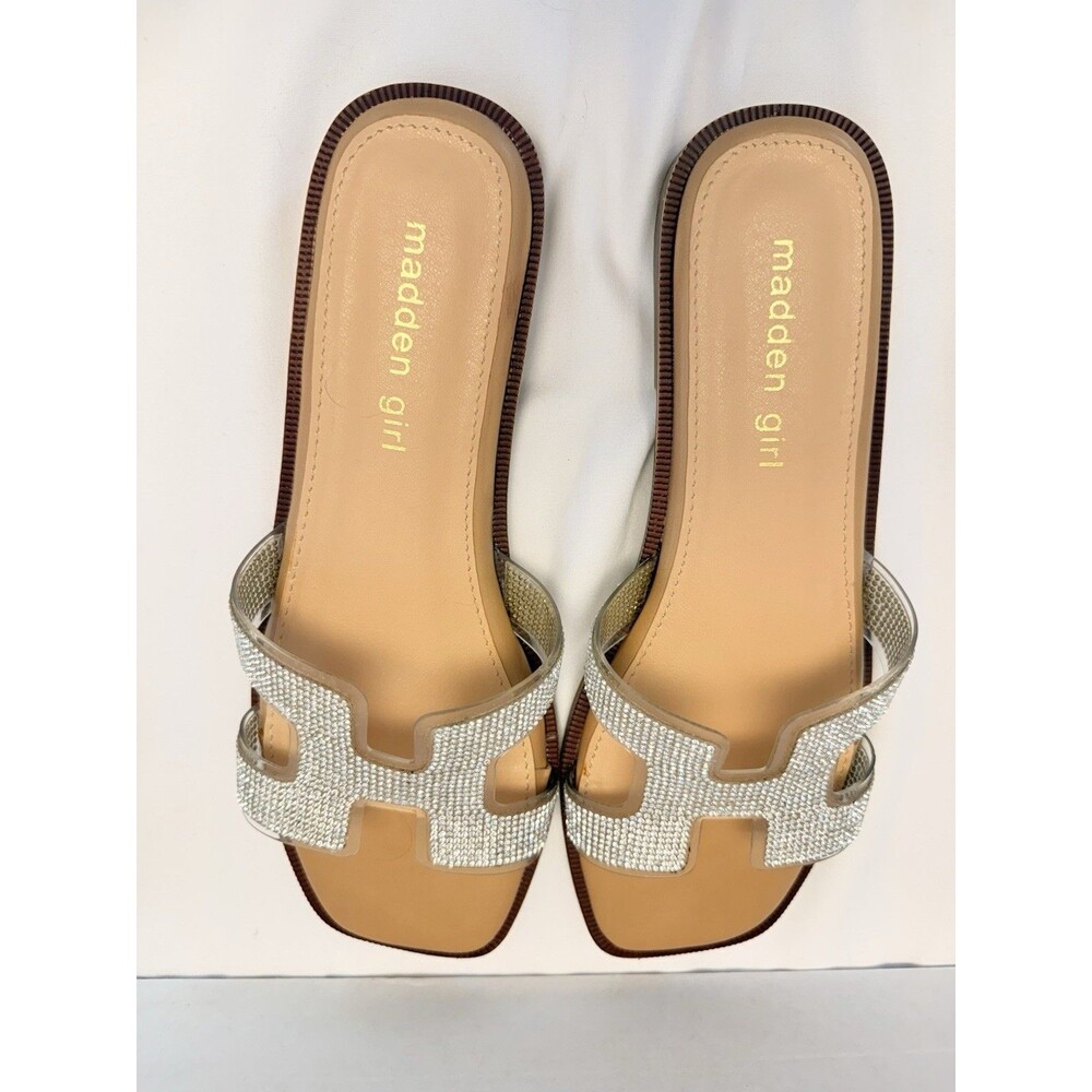 Madden Girl Women's Hailey-R Sandals Rhinestone Silver/Multi Sz 6.5 Slip on
